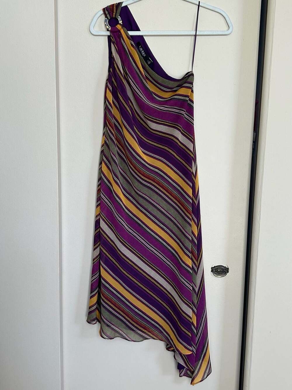 Lauren Ralph Lauren Striped Georgette One-Shoulder Dress, 2